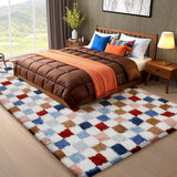 Modern Checkered Style Plush Rug Soft Area Rug for Bedroom Living Room Home Office Mixcolor