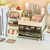 Large Capacity Makeup Organizer Countertop with Makeup Brush Holder for Bathroom Countertop Beige