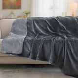 Water-Resistant Blanket Reversible Soft Flannel Blanket for Bed Sofa Camping Dark Gray and Light Gray