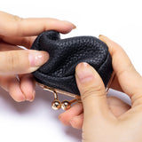 Mini Genuine Leather Jewelry Box Portable Vintage-Inspired Jewelry Case with Kiss Lock for Earring Ring Black