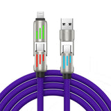 240W 4 in 1 Charging Cable For Apple Android Lightning Cable USB Type-C Purple