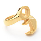 Stainless Steel Industrial Punk Ring Wrench Shape for Men and Women Gold