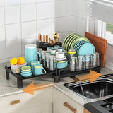 Extendable Dish Drying Rack with 270 Degree Rotating Drain Spout Telescopic Kitchen Dish Rack with Utensil Holder