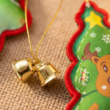 6 PCS Embroidered Padded Christmas Ornaments with Metal Jingle Bells