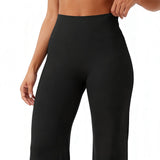 High-Waist Micro Flare Straight Leg Yoga Pants for Workout Black