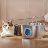 USB Powered 2.2L Stainless Steel Pet Water Fountain Easy Drinking Fountain for Cats and Small Pets Round Window Style