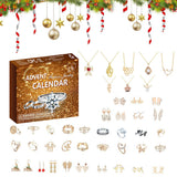 Christmas Advent Calendar Jewelry Set Earrings Rings Necklaces Keychains Brown