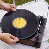 Portable Retro Bluetooth Vinyl Record Player with Built-in Speakers Dark Brown