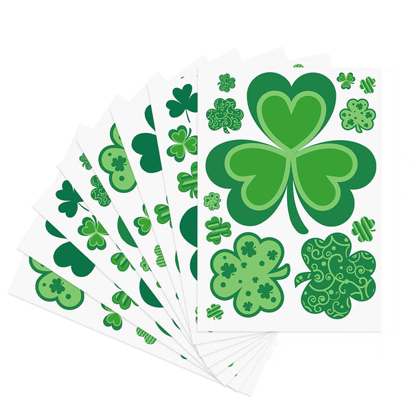 8 Sheets of Static Cling Green Stickers for St Patricks Day Decor Shamrock Window Stickers