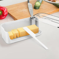 Plastic Butter Dish with Lid and Scale Line Butter Container with 180 Degrees Rotating Sealing Flip-Top for Countertop Fridge White