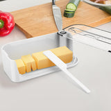 Plastic Butter Dish with Lid and Scale Line Butter Container with 180 Degrees Rotating Sealing Flip-Top for Countertop Fridge White