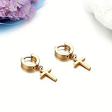 Unisex Cross Dangle Hoop Huggie Earrings – Stainless Steel Ear Studs for Men & Women