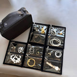 Jewellery Organiser with 6 Zipper Pouches Portable Jewellery Storage Case with Clear Windows Black