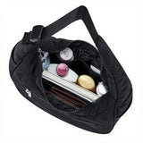 Small Nylon Quilted Crescent Shoulder Bag for Women with Adjustable Strap Black