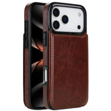 Flip Leather Wallet Case Shockproof Cover for iPhone 17 Series Dark Brown