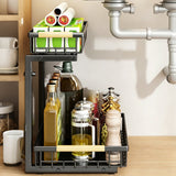 2 Tier Under Sink Organizer Slide out Pull out Cabinet Organizer Shelf for Kitchen Closet Organization Black