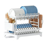 2-Tier Dish Drying Rack - Stainless Steel Dish Rack with Utensil Holders for Kitchen White