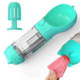 4 in1 Pet Feeder Dog Cat Puppy Water Bottle Cup Travel Pooper Scooper Outdoor Blue
