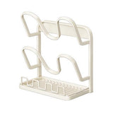 Kitchen Pot Lid Storage Rack Carbon Steel Double-Layer Holder & Spoon Rest for Kitchen Counter Space Saving Cream White