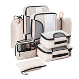 8Pcs Set Travel Packing Cubes for Suitcases Luggage Organizer Bags Set Beige
