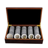50PCS Coin Capsules Storage Box with Wooden Case Holder Collection Display Tool