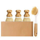 4 PCS Pot Cleaning Brush Set with Engineered Wood Handles for Cookware