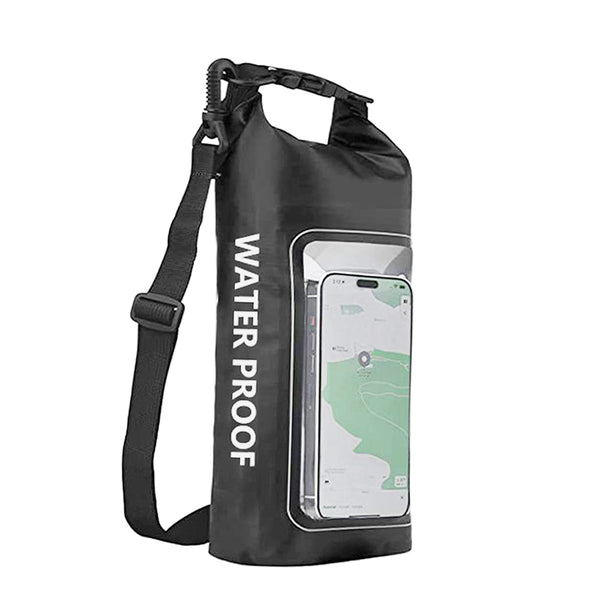 Water Resistant Dry Bag Roll Top Crossbody Shoulder Bag with Phone Pouch Black