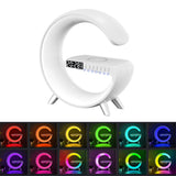 Wireless Charger Atmosphere Lamp Digital Alarm Clock Bluetooth Speaker G-Shape Night Light White