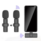 2-in-1 Wireless Lavalier Microphone Set for iPhone and Android Clip-On Plug and Play Mic for Vlog Interview Live Streaming