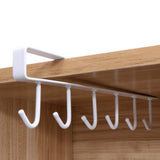 No-Drill Metal Hanging Rack – 6-Hook Organizer for Cabinets & Closets White