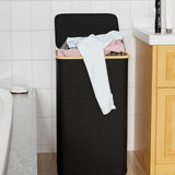 100L Laundry Basket with Lid Removable Bag & Bamboo Handles Black
