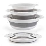 3Pcs Set Foldable Colanders for Vegetables Fruit Draining Baskets with Base Grey