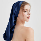 100%Silk Long Bonnet Sleep Cap Long Satin Night Cap Navy