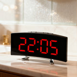 Curved LED Mirror Alarm Clock with Temperature Display for Bedroom Bedside Use Red