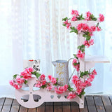 4PCS Sakura Vine Artificial Silk Hanging Garlands 2.3m for Wedding & Home Decoration Rose Red