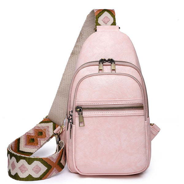 Women Sling Bag PU Leather Crossbody Bag Shoulder Bag Pink