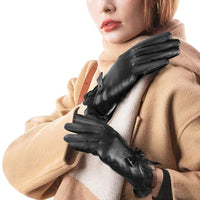 Pair of Women Winter Gloves Touch Screen Driving Warm PU Leather Gloves Style 1