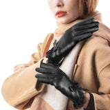 Pair of Women Winter Gloves Touch Screen Driving Warm PU Leather Gloves Style 1