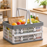 Collapsible Shopping Basket with Handles for Camping Shopping Gray