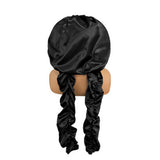 Double Layer Satin Bonnet for Long Hair Braids and Natural Hairstyles Black