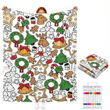 Christmas Coloring Blanket for Adults DIY Black White Line Art Style 2