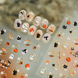 2PCS Halloween Nail Stickers Black Cat Ghost Pumpkin Self Adhesive
