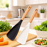 2PCS Silicone Cooking Spoons with Wood Handles