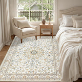 Vintage Persian Style Carpet Soft Area Rug Floor Mat for Bedroom Kitchen Entryway Living Room White