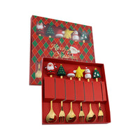 6Pcs Christmas Cutlery Cake Dessert Coffee Stainless Steel Spoon Fruit Fork Tableware Style 3