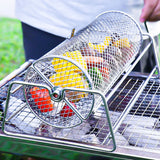 BBQ Grill Basket Stainless Steel Rotating with Stand Handle for Garden Camping