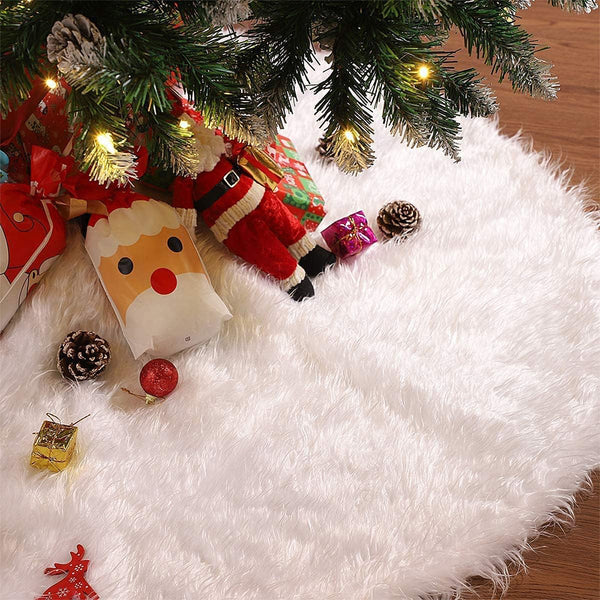 White Plush Christmas Tree Skirt Round Snowflake Base for Holiday Home Decor Style 1