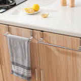 Adjustable No Drill Stainless Steel Dish Towel Holder for Cabinet Door Kicthen Towel Rack Silver