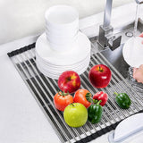 Over Sink Dish Drainer Roll Up Rack with Colander for Kitchen