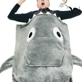 Shark Hoodie Blanket Cartoon Sleeping Wearable Adult Throw Blanket Grey